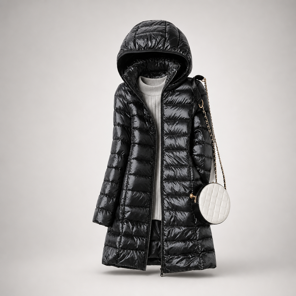 Doudoune légère longue à capuche pour femme