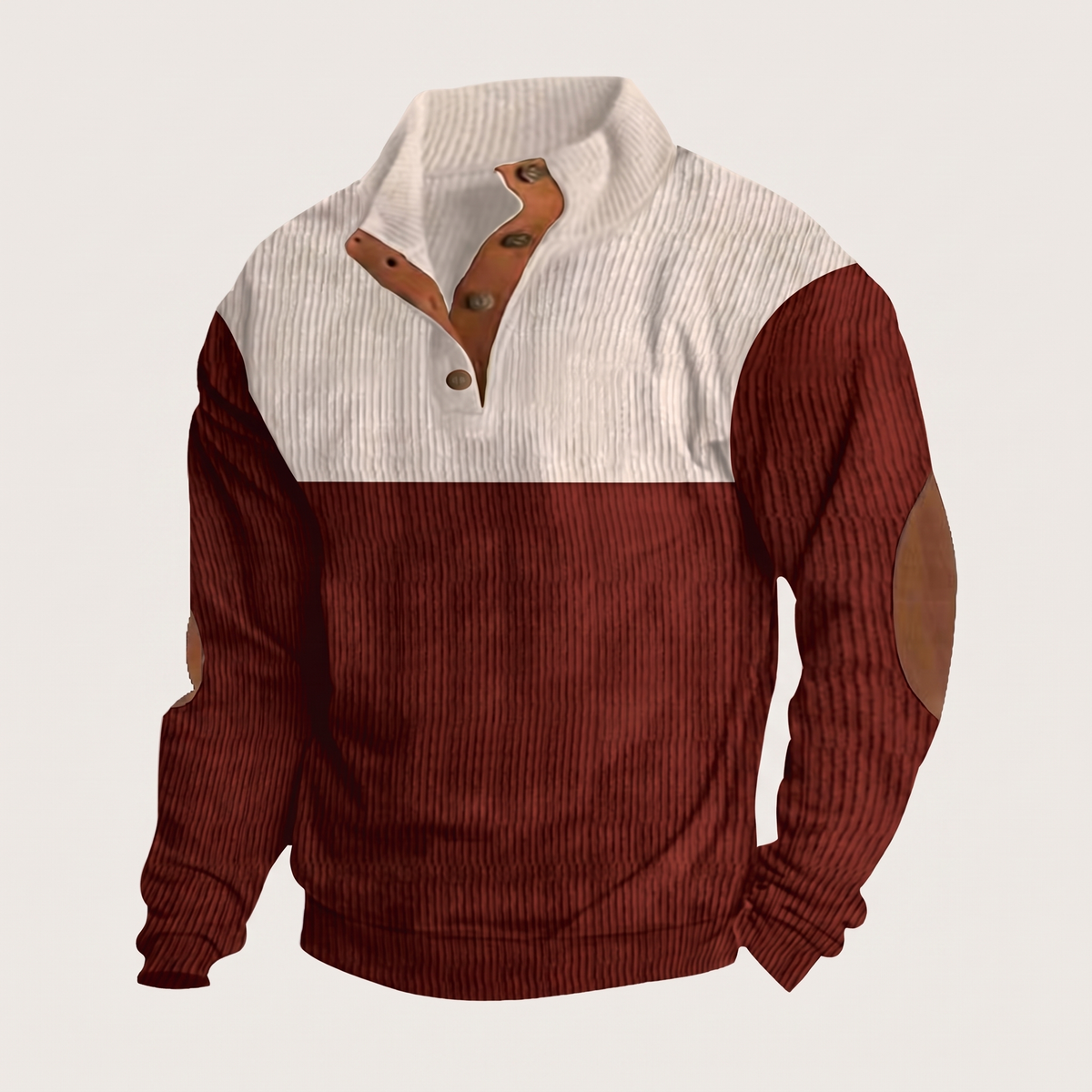 Men's Colorblock Snap Placket Elbow Patch Sweater