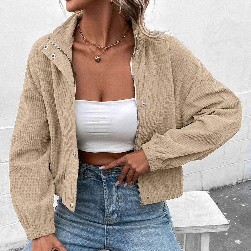 Veste boutonnée en maille gaufrée texturée pour femme