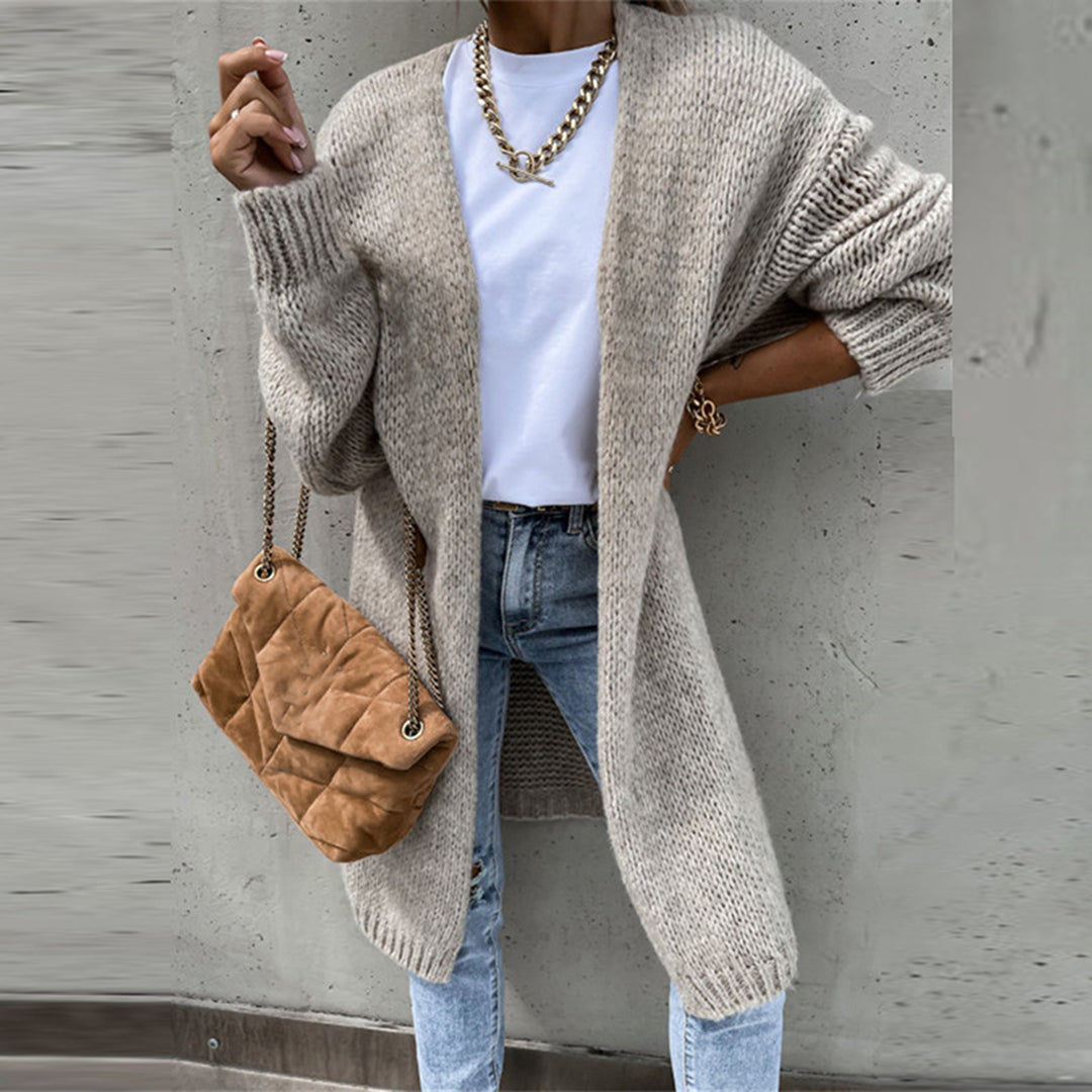 Women's chunky knit longline cardigan with open front and long sleeves