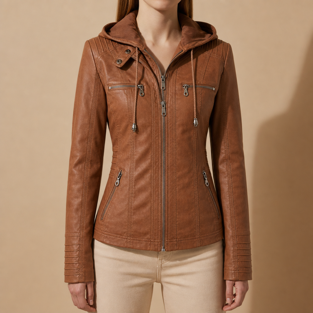 Women's Fitted Hooded Zip-Up Moto Jacket