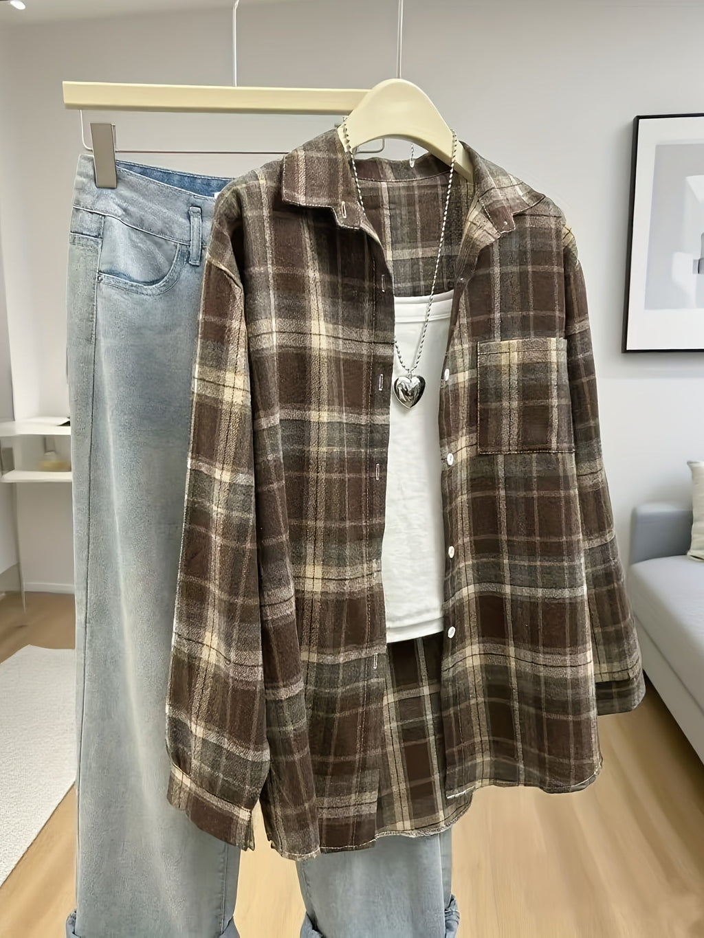 Women's Oversized Plaid Flannel Shirt Jacket