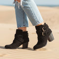 Women's Suede-Look Buckle Strap Block Heel Ankle Boots