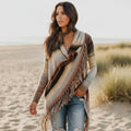 Women's Boho Fringe Wrap Cardigan with Asymmetric Hem
