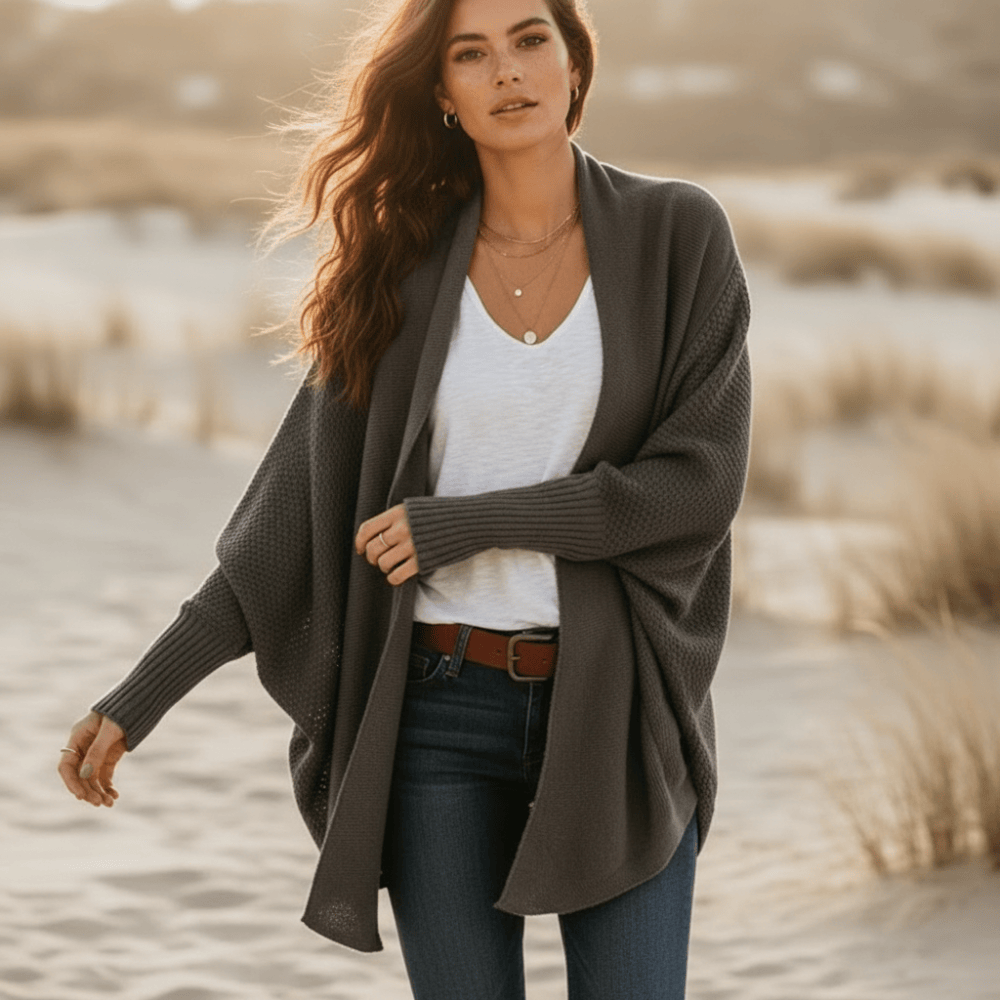 Gilet oversize en maille à manches chauve-souris et devant ouvert pour femme