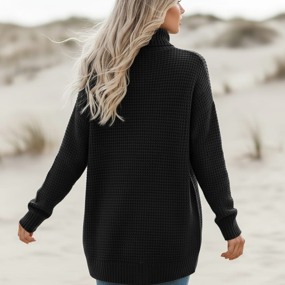 Women's Waffle Knit Open Front Pocket Cardigan