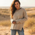 Pull décontracté en maille pour femme avec surpiqûres contrastées façon couverture
