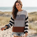 Women's Colour Block Striped Sleeve Crew Neck Jumper
