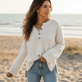 Women's Textured Knit Henley Jumper with Side Slits