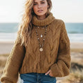 Women's Chunky Cable Knit Oversized Turtleneck Jumper