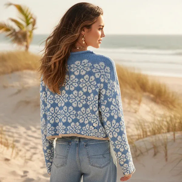 Women's Boho Floral Jacquard Cropped Knit Jumper