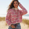 Women's Boho Floral Jacquard Cropped Knit Jumper