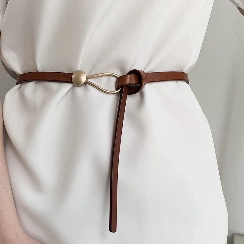 Women's Thin Waist Belt with Button Toggle Closure