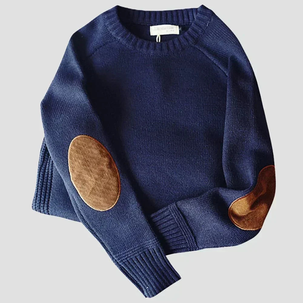 Men’s Crew Neck Knit Sweater with Elbow Patches