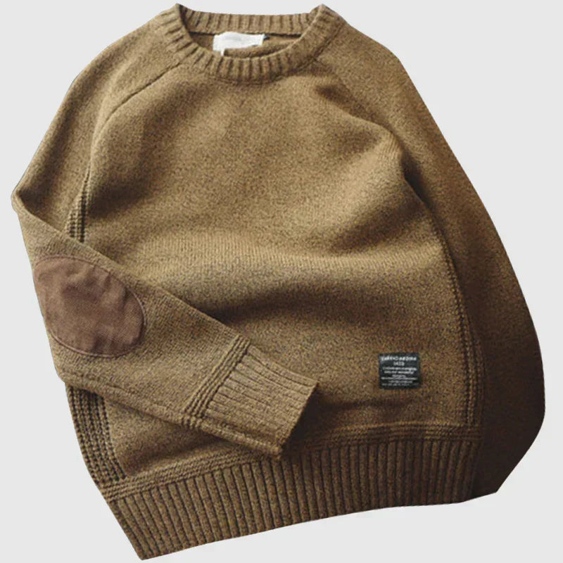 Men’s Crew Neck Knit Sweater with Elbow Patches
