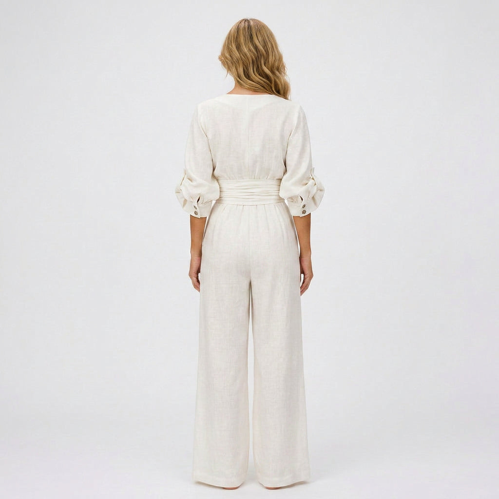 Jumpsuit – Wrap Front Wide Leg Belted Style
