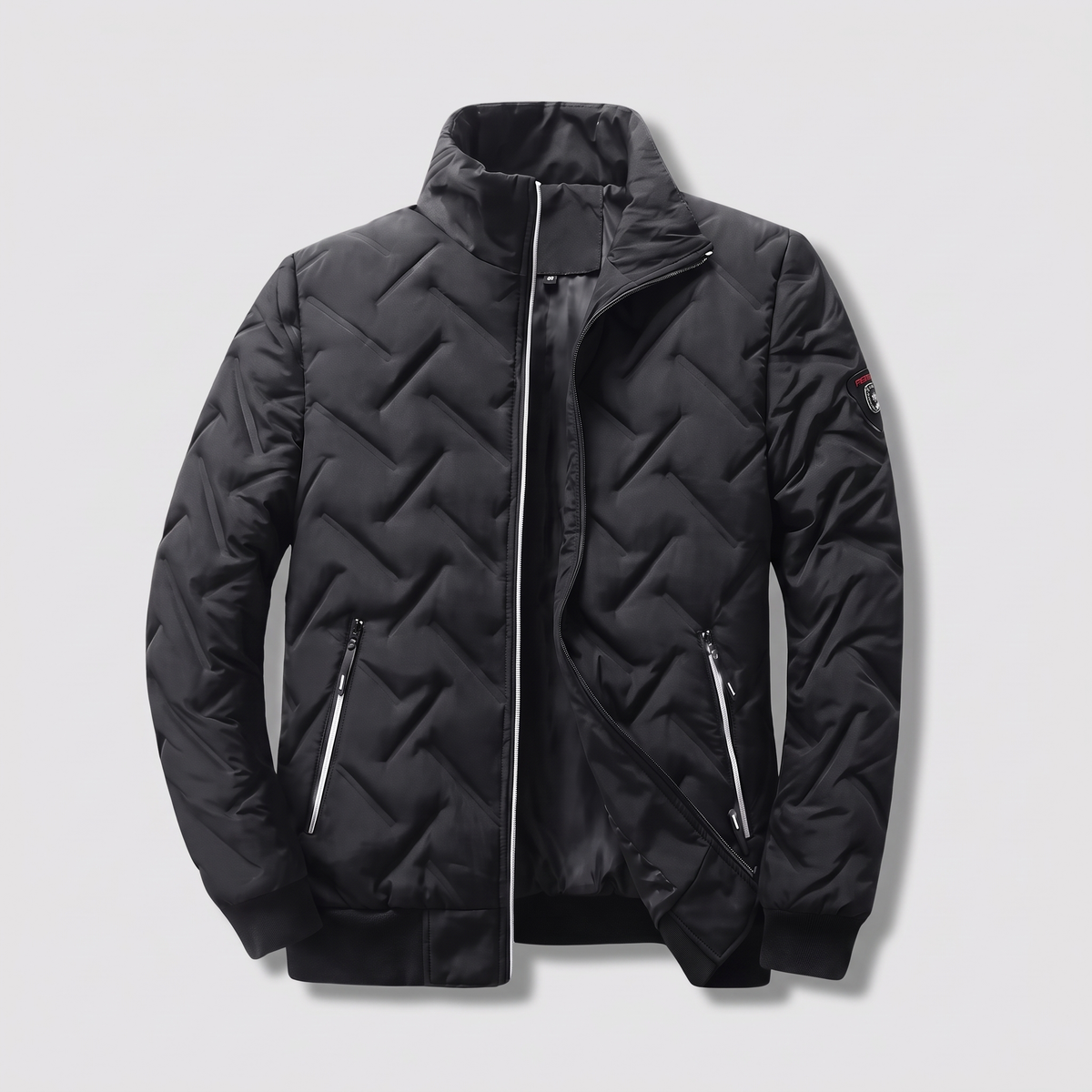 Blouson bomber matelassé à chevrons pour homme avec fermeture éclair