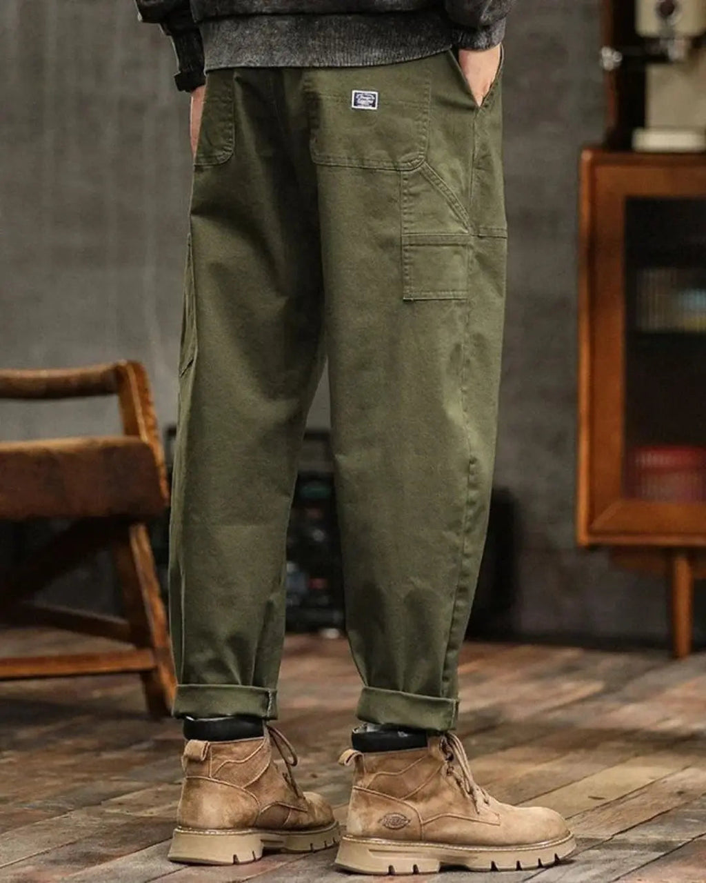 Vintage Cargo Trousers with Rolled Cuff Detail