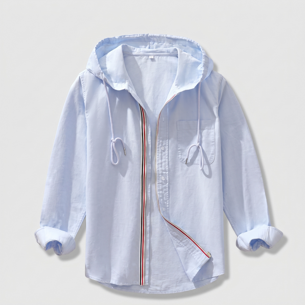Chemise boutonnée à capuche pour homme en mélange de lin