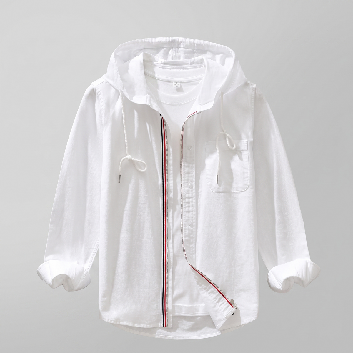 Chemise boutonnée à capuche pour homme en mélange de lin