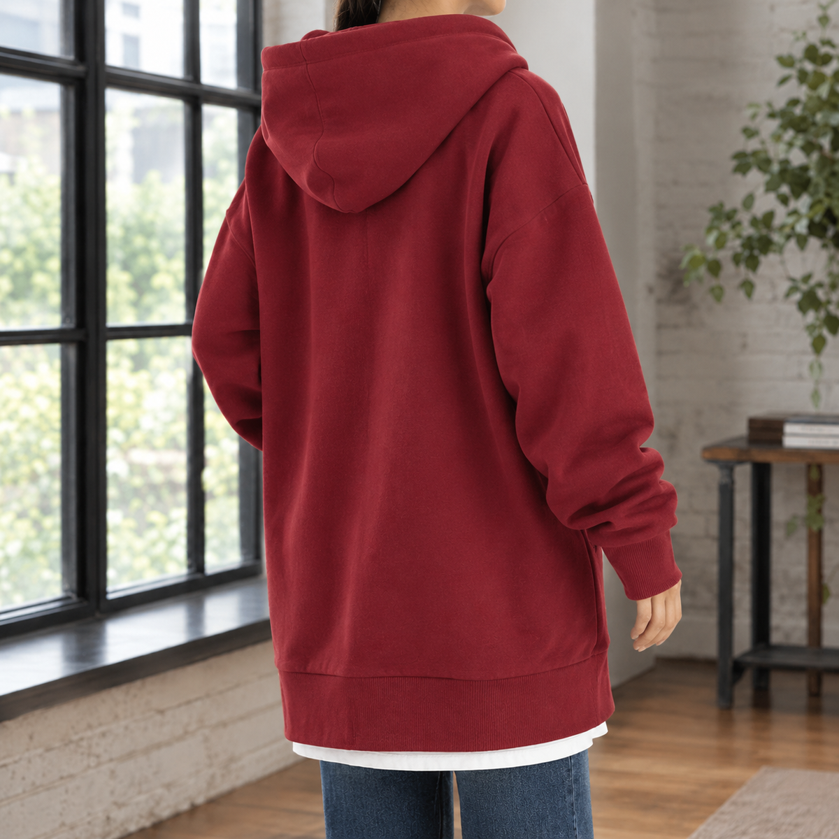Women's Oversized Longline Zip-Up Hoodie