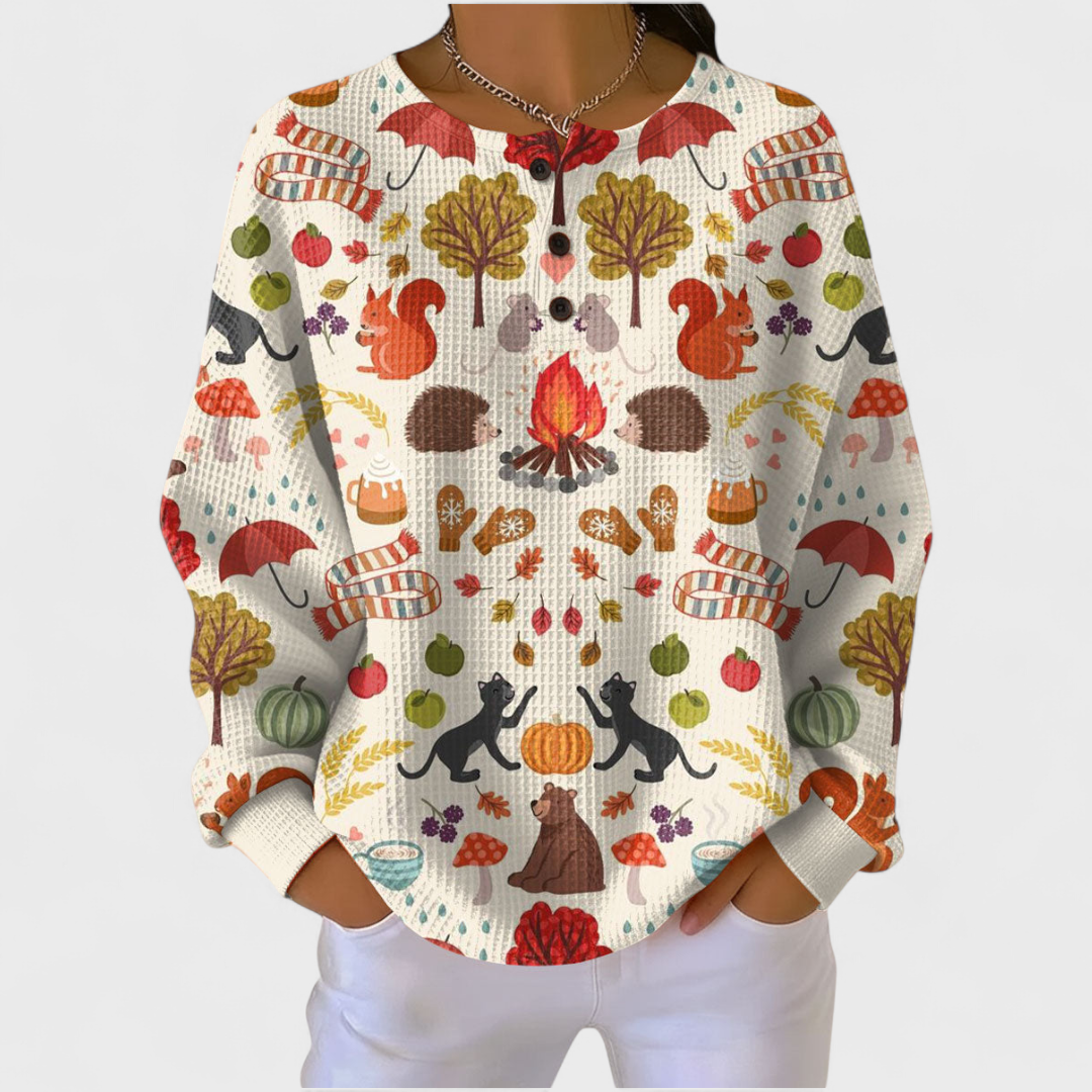 Haut Henley en maille gaufrée à imprimé de Noël pour femme