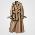 Trench-coat long à ceinture et à double boutonnage pour femme