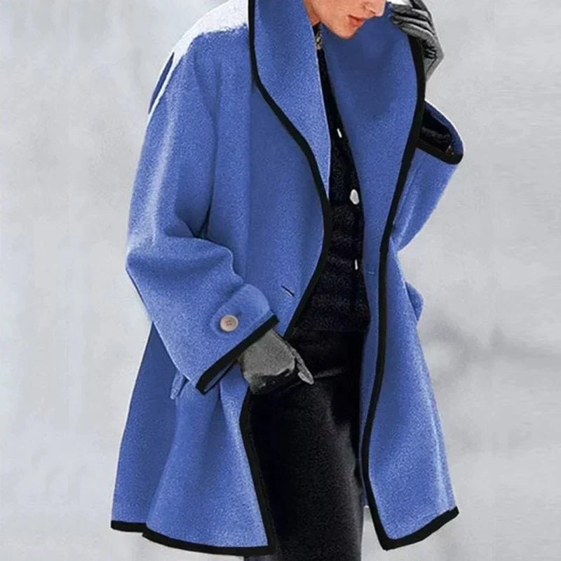 Women's Contrast Trim Oversized Collar Wool-Feel Coat