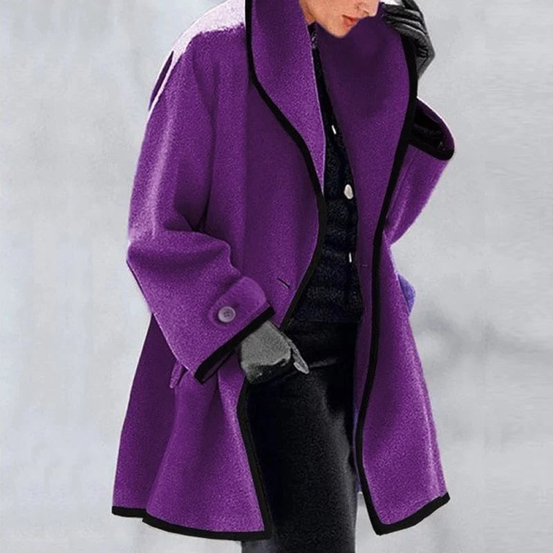 Women's Contrast Trim Oversized Collar Wool-Feel Coat
