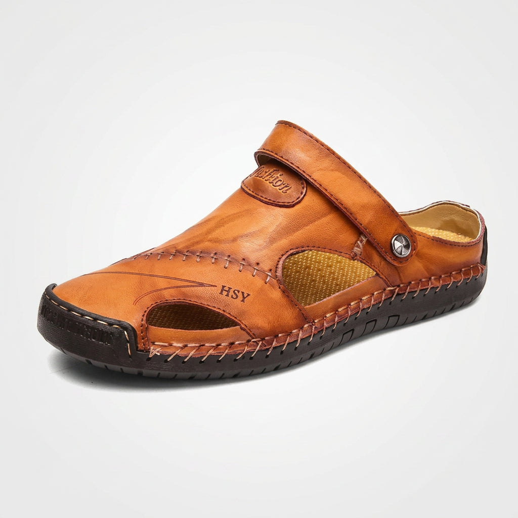 Hand-Stitched Leather Closed-Toe Sandals for Men