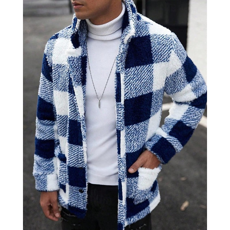 Men’s Plaid Fleece Notch Lapel Jacket