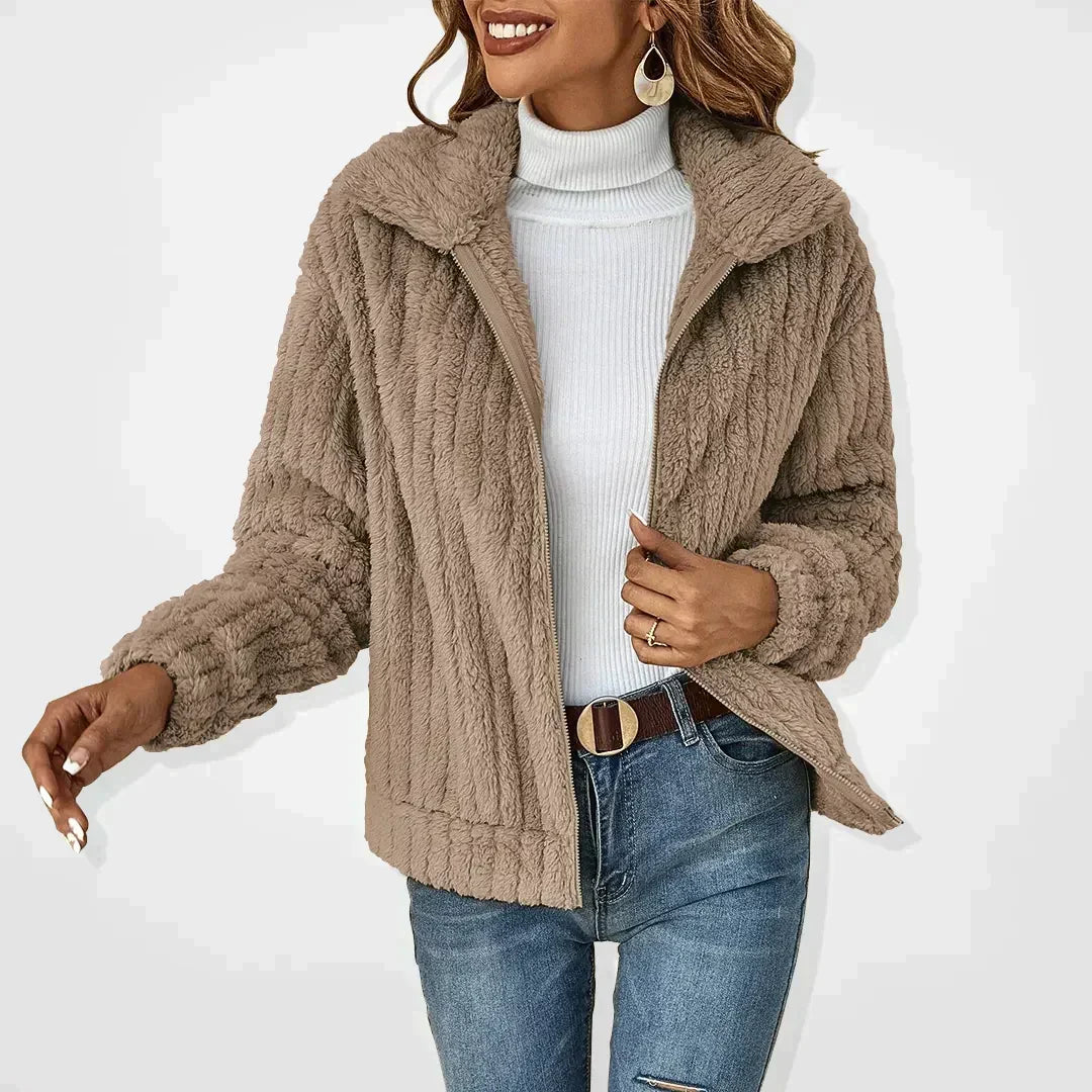 Women's Plush Textured Zip-Up Fleece Jacket