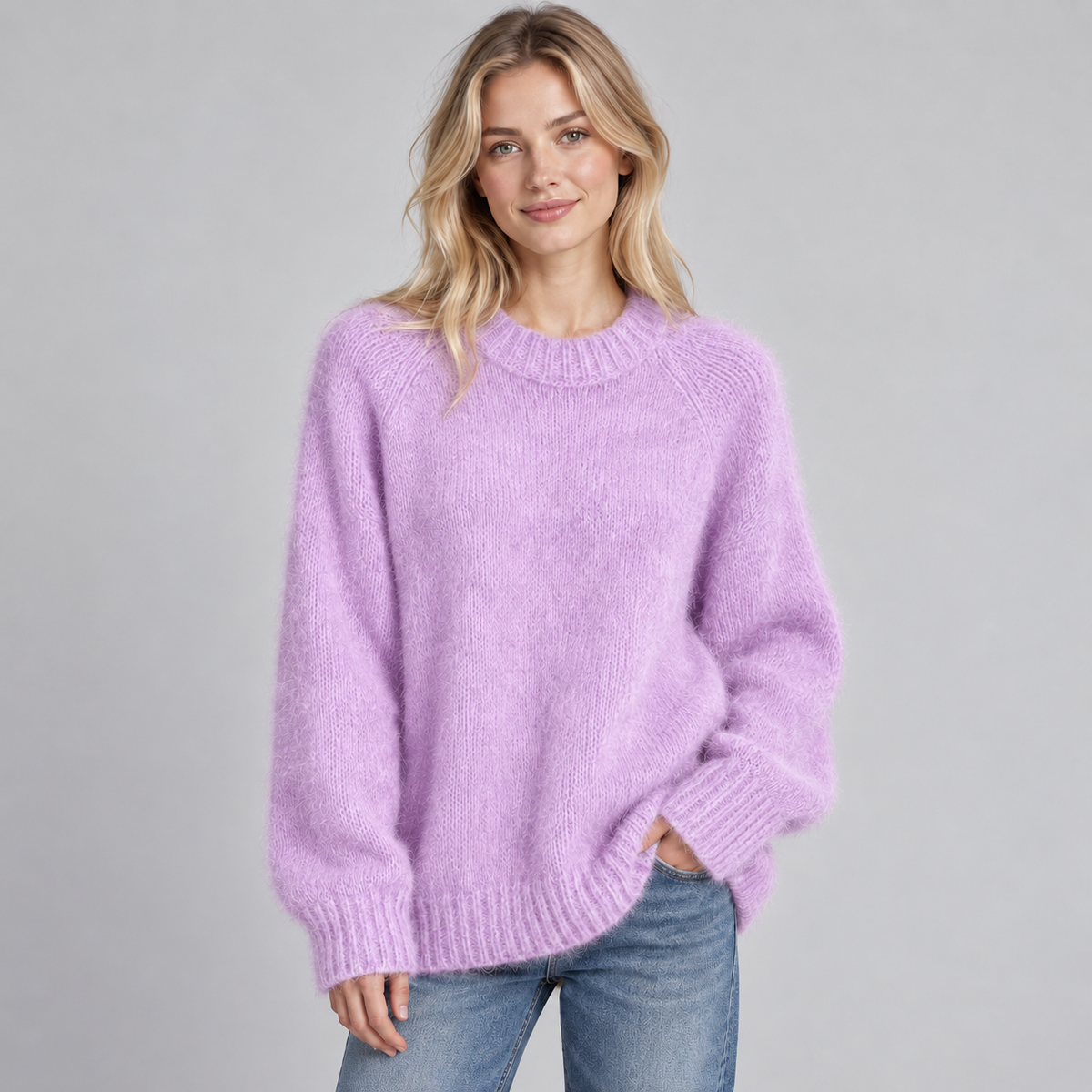 Women's Oversized Fuzzy Knit Crewneck Sweater