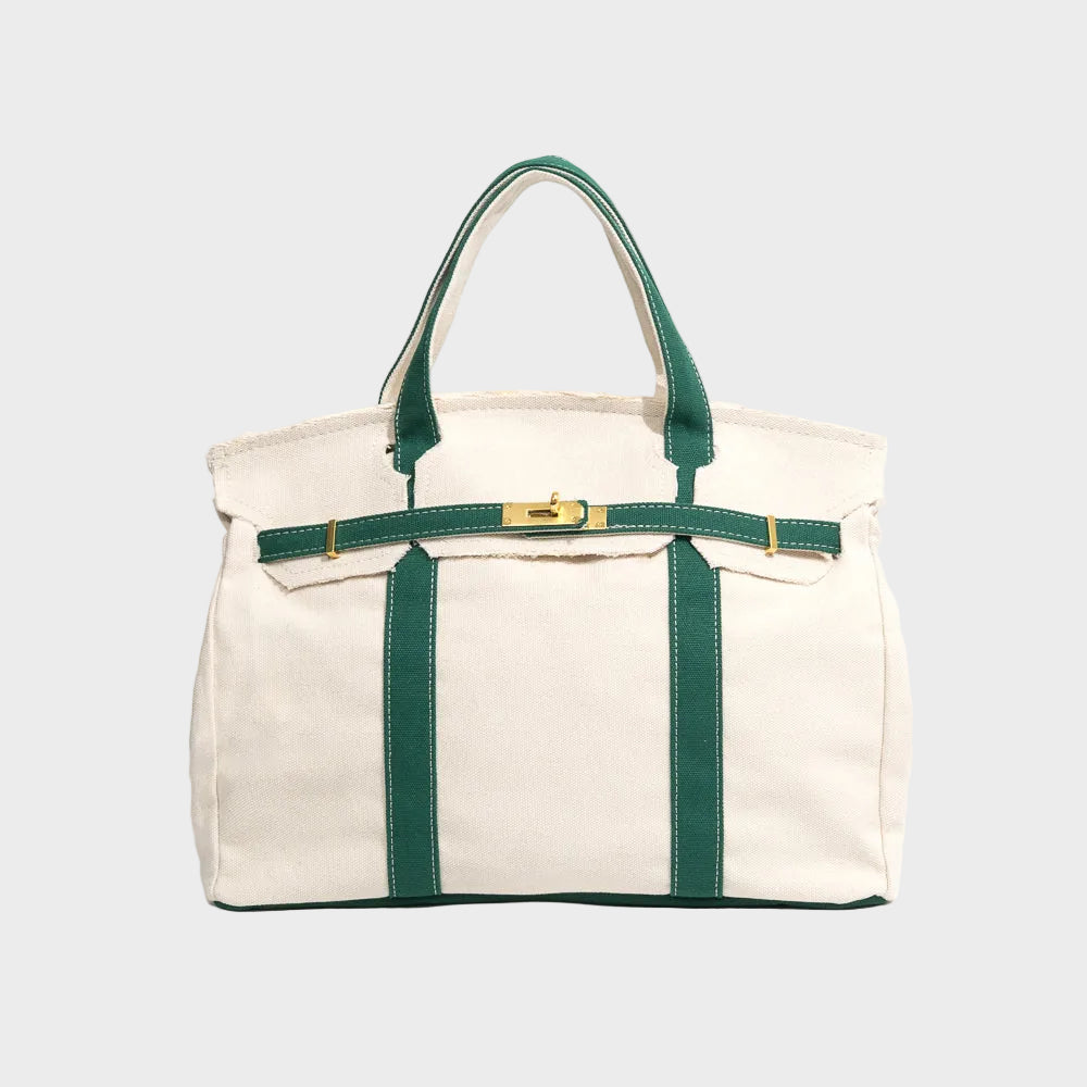 Women's Canvas Turn-Lock Top Handle Tote Bag