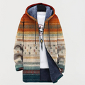 Manteau long à capuche, imprimé ethnique et doublure polaire pour homme