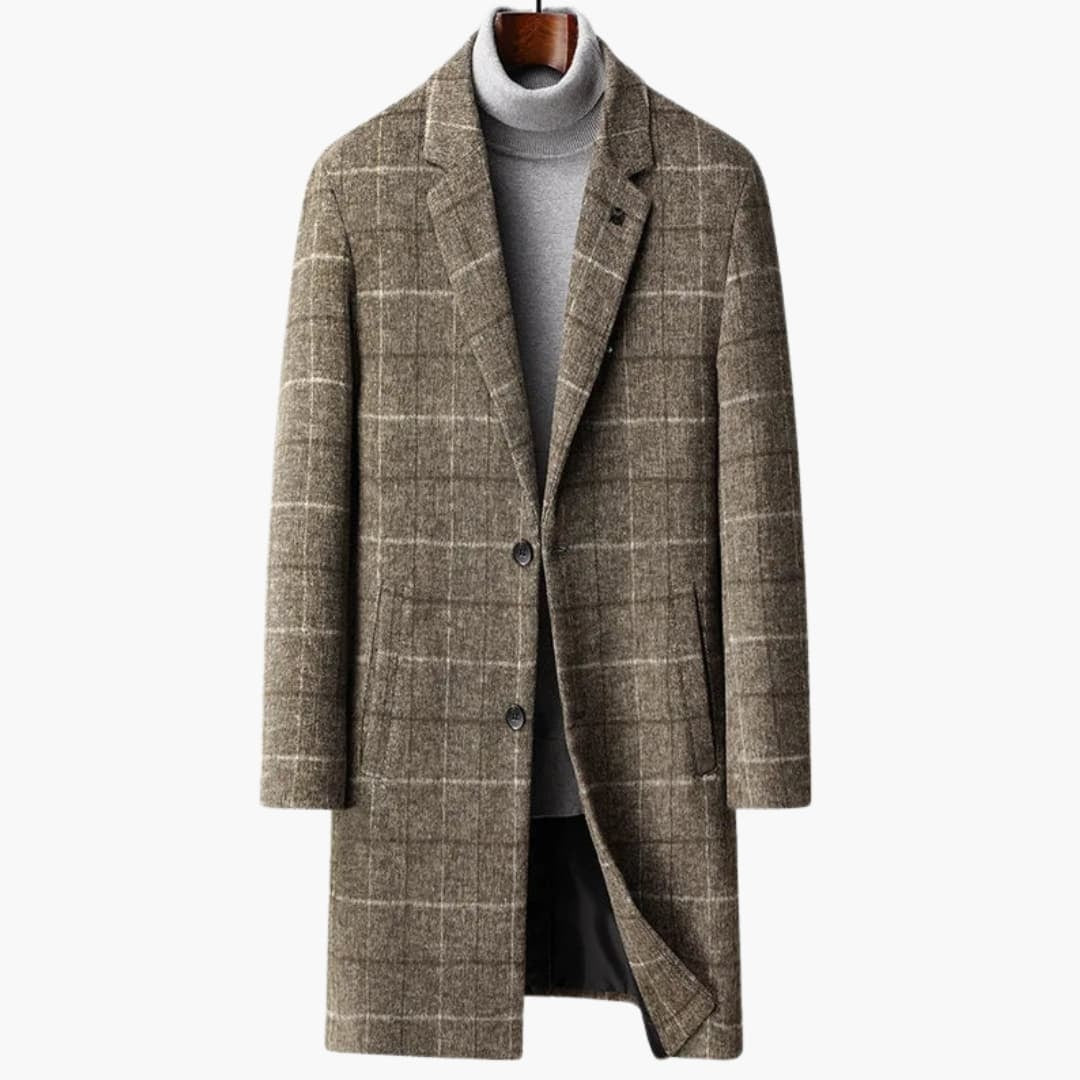 Manteau long à revers crantés à carreaux pour homme