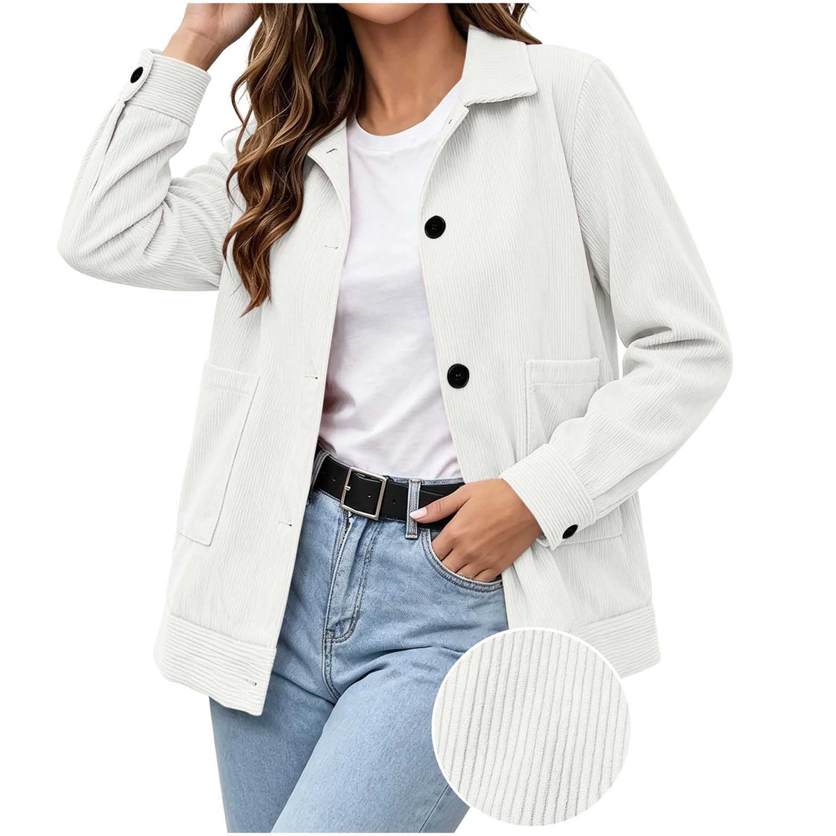 Women's Corduroy Button-Up Jacket with Patch Pockets