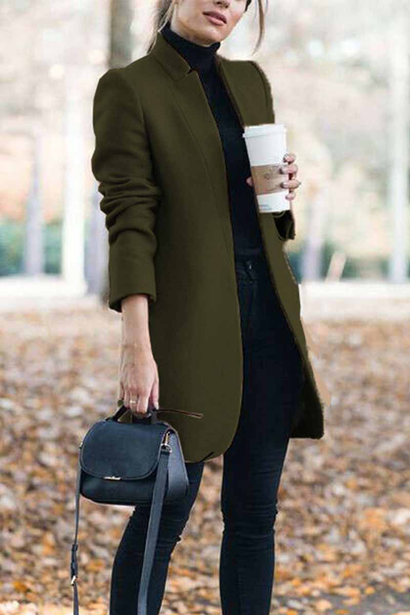 Women's longline open front blazer coat with notched lapels and long sleeves