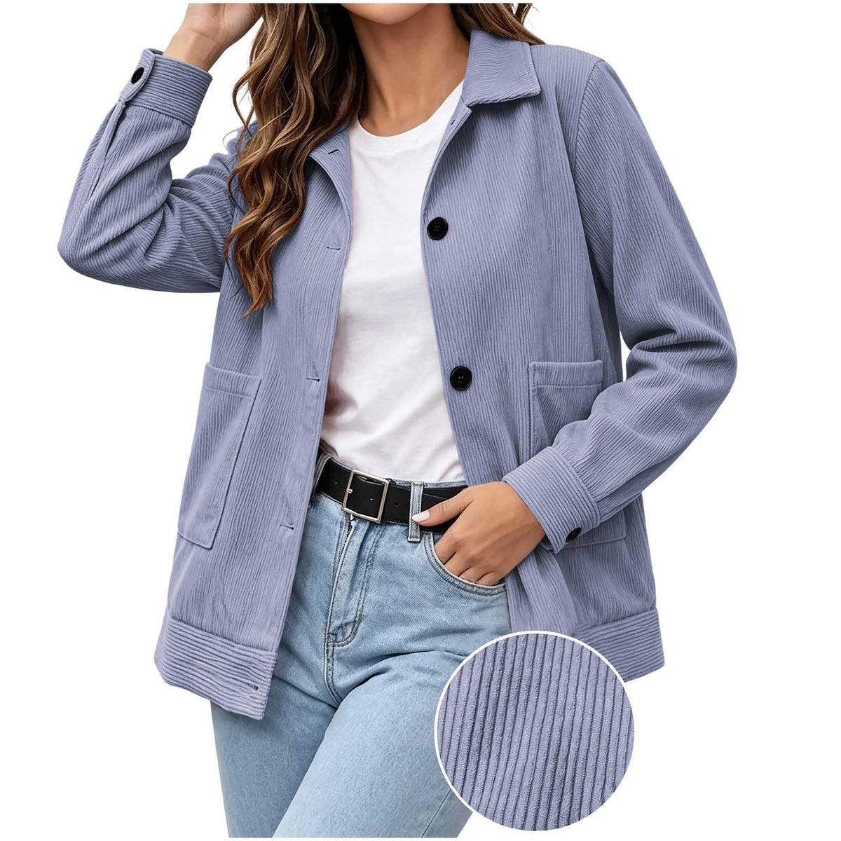 Women's Corduroy Button-Up Jacket with Patch Pockets