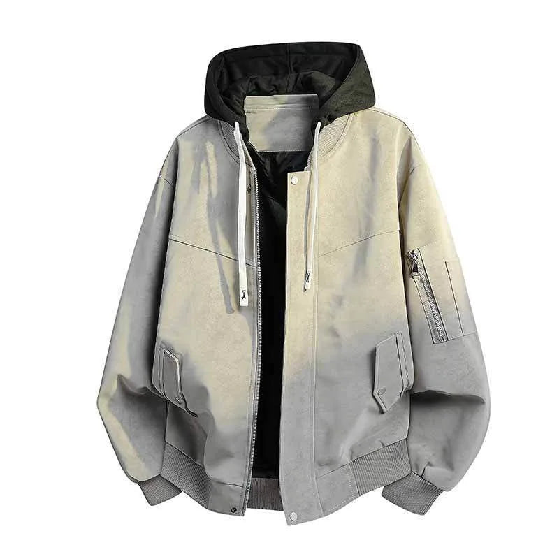 Men's Layered Hood Washed-Effect Bomber Jacket