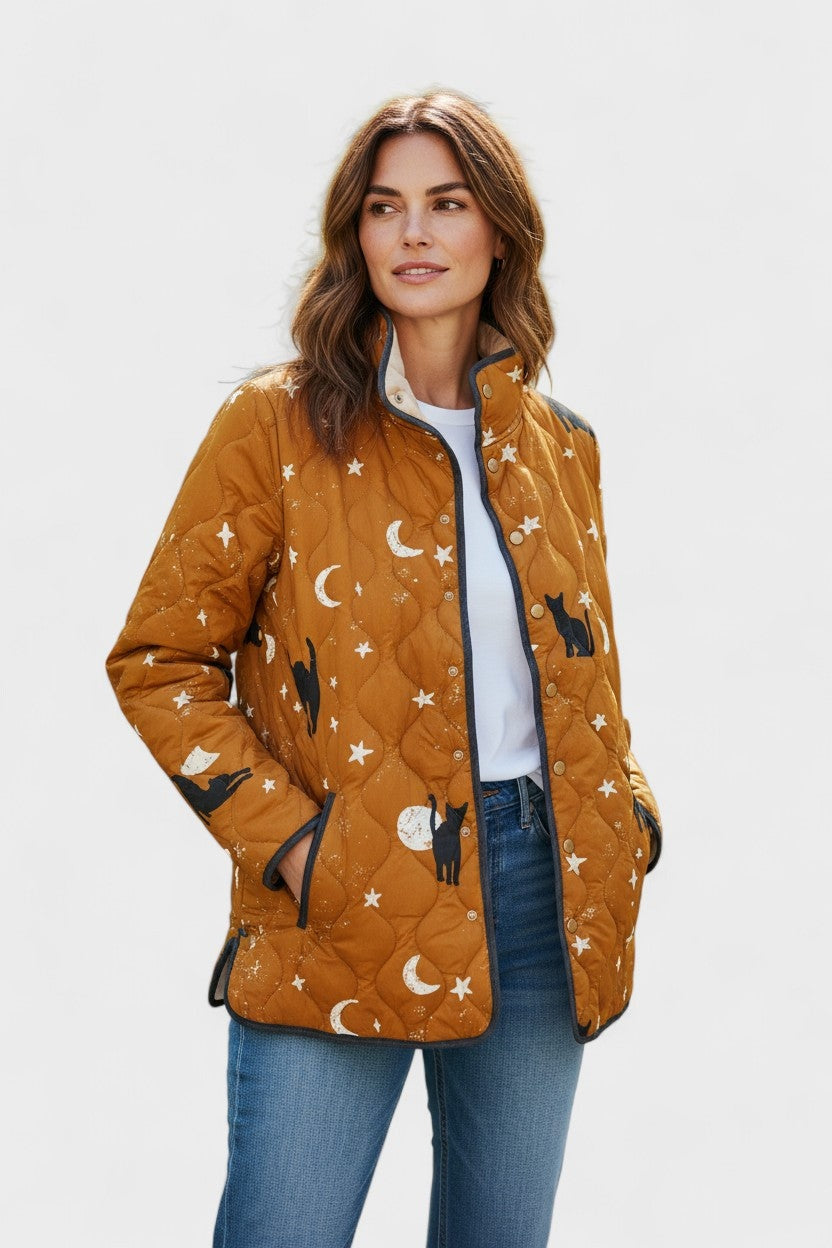 Veste matelassée fleurie patchwork pour femme à boutons-pression sur le devant