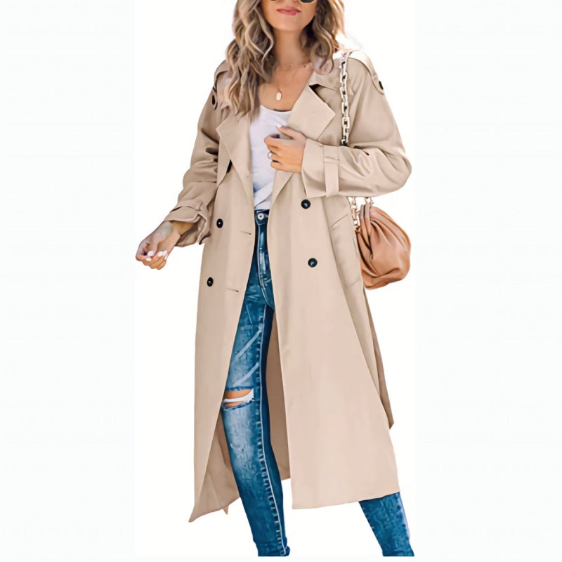 Women's Longline Double-Breasted Belted Trench Coat