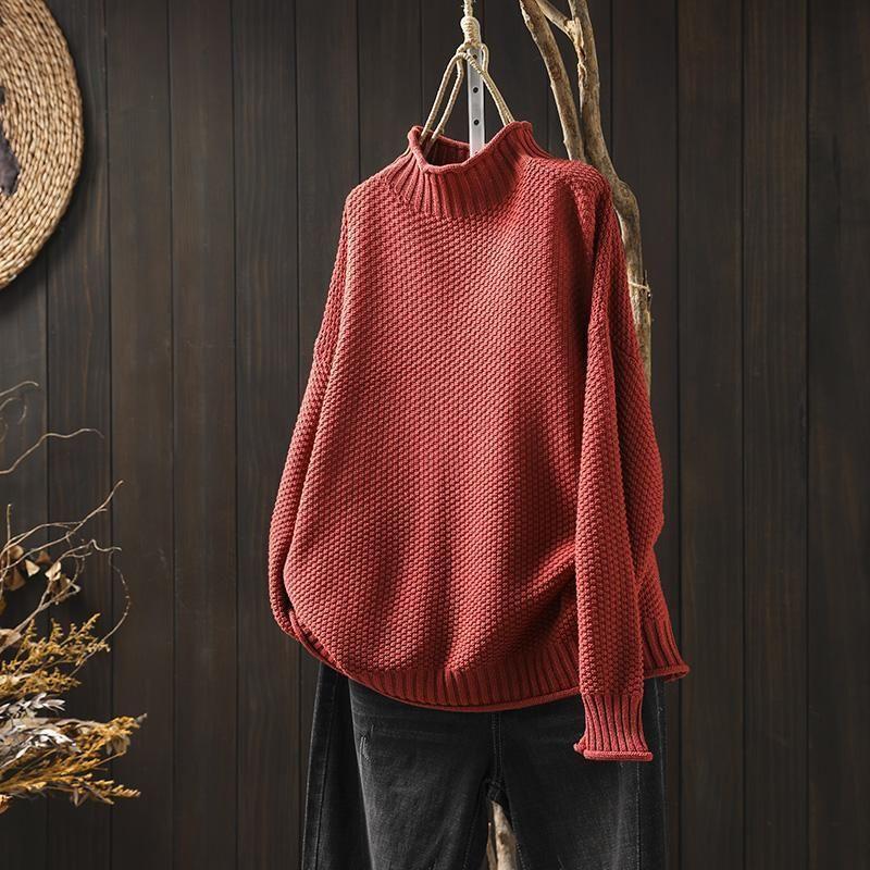 Women's Oversized Mock Neck Waffle Knit Sweater