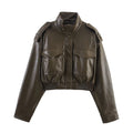 Women's cropped bomber jacket with stand collar, flap pockets and shoulder tabs