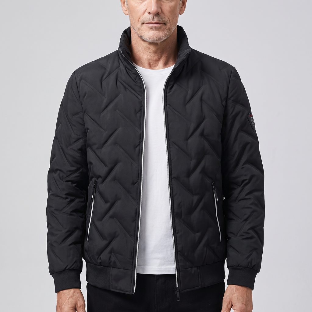 Blouson bomber matelassé à chevrons pour homme avec fermeture éclair
