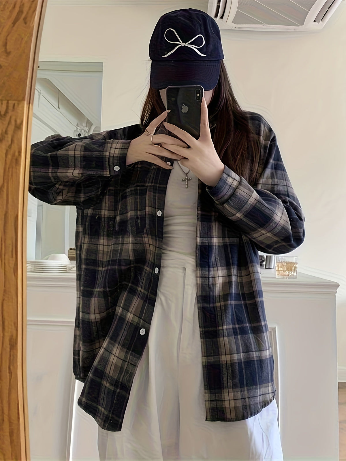 Women's Oversized Plaid Flannel Shirt Jacket