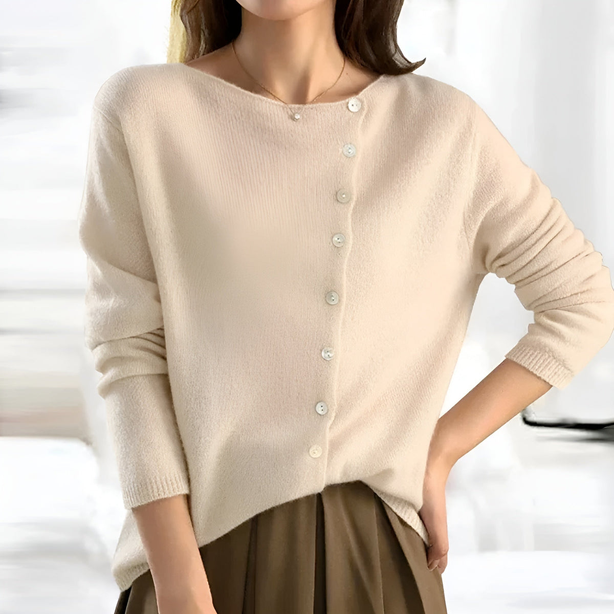 Women's Asymmetric Collar Button-Front Knit Cardigan