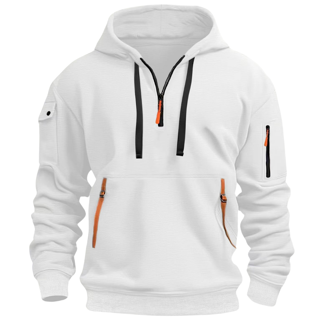 Men's Half Zip Utility Hoodie with Contrast Zip Pockets