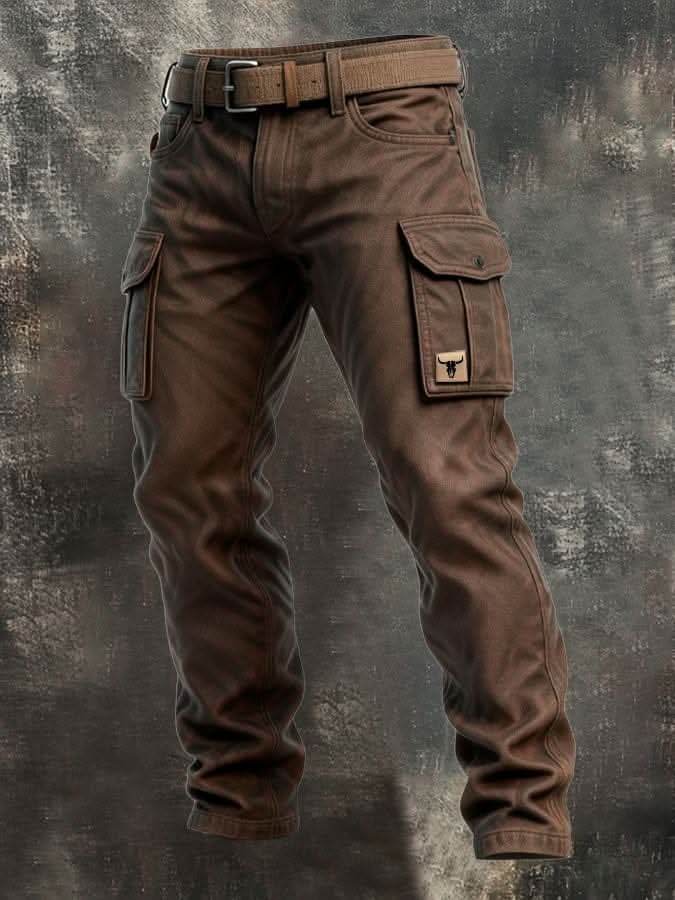 Pantalon cargo droit robuste pour homme avec ceinture