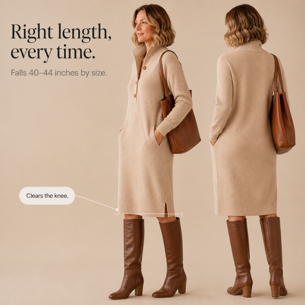 Women's Ribbed Knit Collared Button Sweater Dress